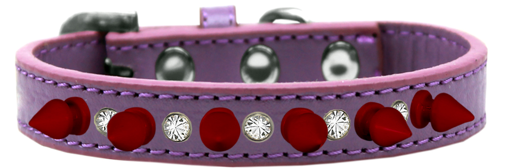 Crystal and Red Spikes Dog Collar Lavender Size 12